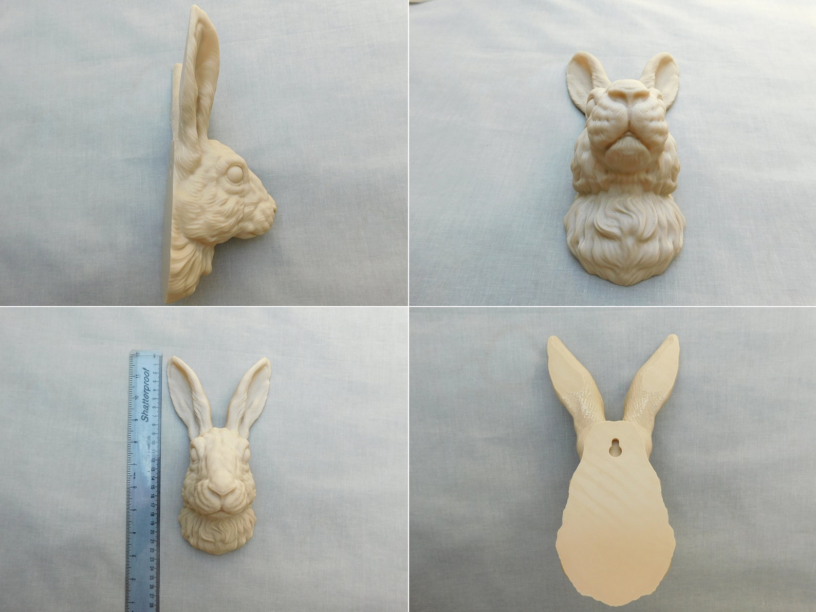 Rabbit Head Wall Art | 3D Bunny Head Decor, Finished in Pale Brown ...