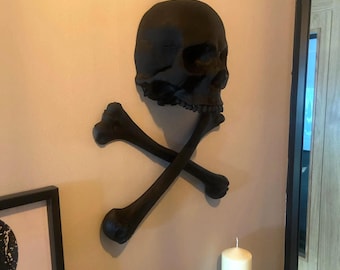 Skull and Crossbones Full Size Wall Art, With Protruding Skull 3D Printed Ornament