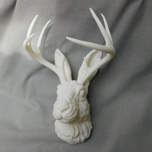 Jackalope Head Wall Art | 3D Printed Jackalope Mount Home Decor White