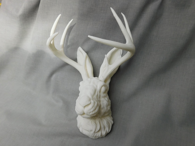 Jackalope Head Wall Art | 3D Printed Jackalope Mount Home Decor White