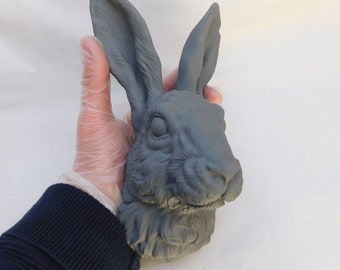 Art mural tête de lapin | Support mural tête de lapin marron ou gris, imprimé en 3D