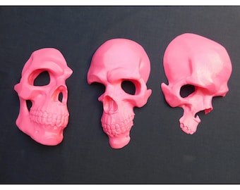 Decoración de pared de calaveras rosa magenta: calaveras impresas en 3D, juego de 3