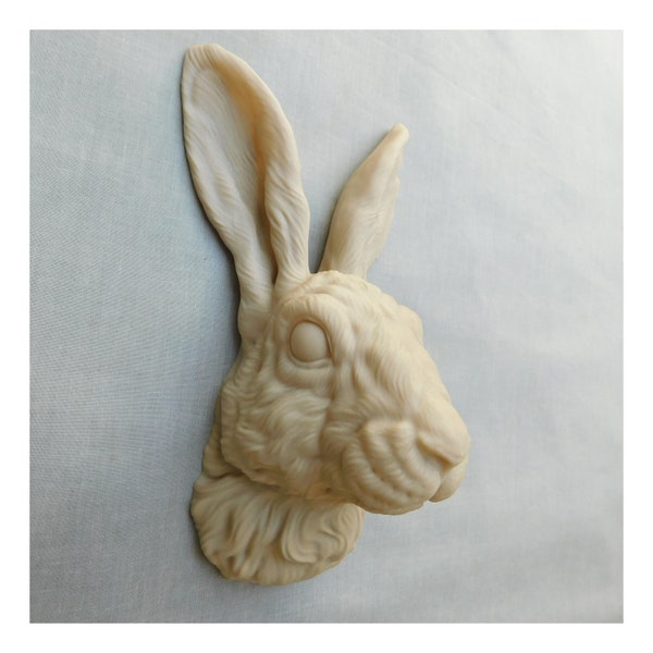 Rabbit Head Wall Art | 3D Bunny Head Decor, Finished in Pale Brown, Black, White or Pink