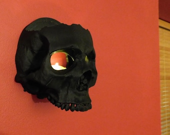 Skull Wall Sconce, Replica Human Skull With LED Candle | Gothic Décor, 3D Printed Wall Hanging Art