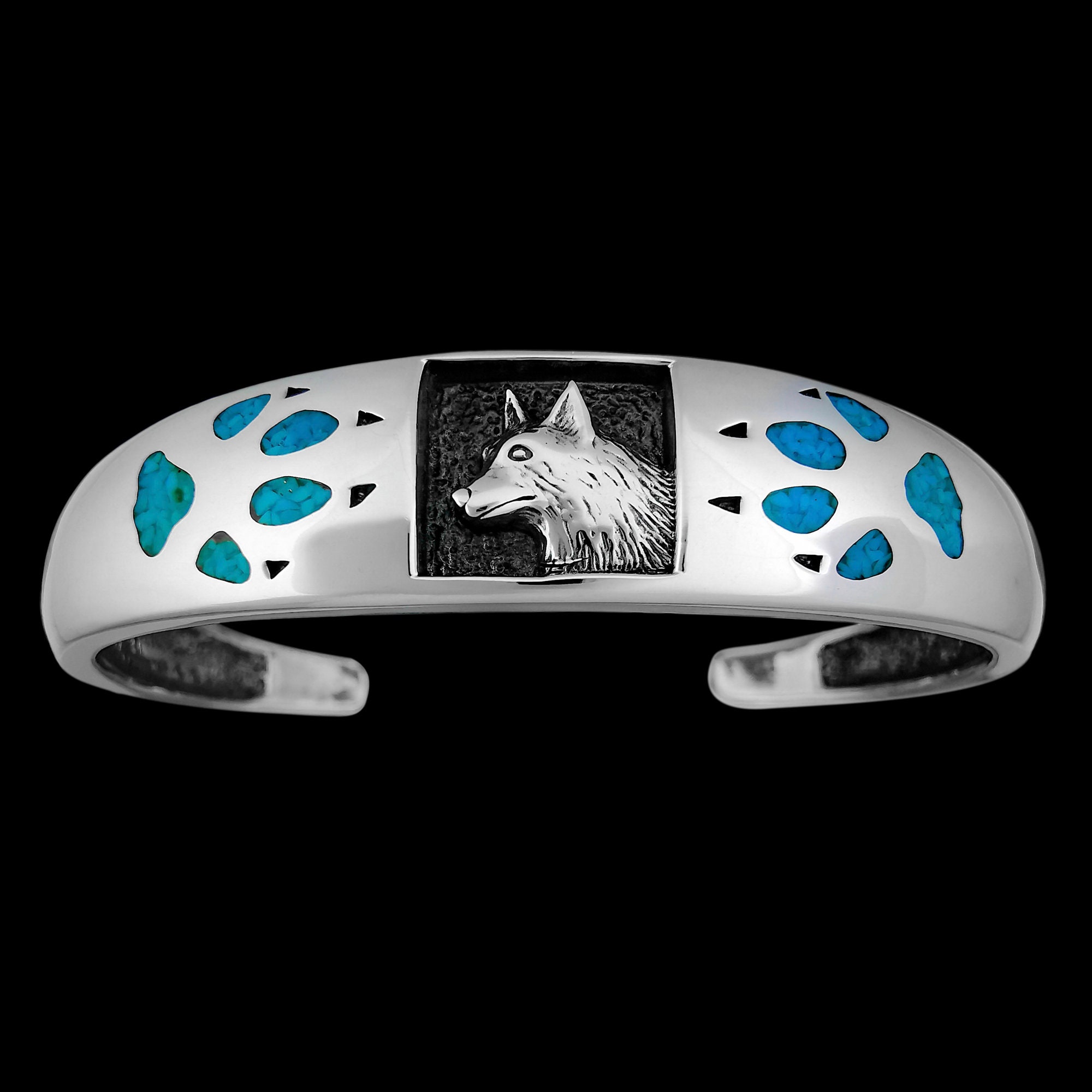 Customizable Sterling Silver Wolf Cuff Bracelet Birthstone Etsy