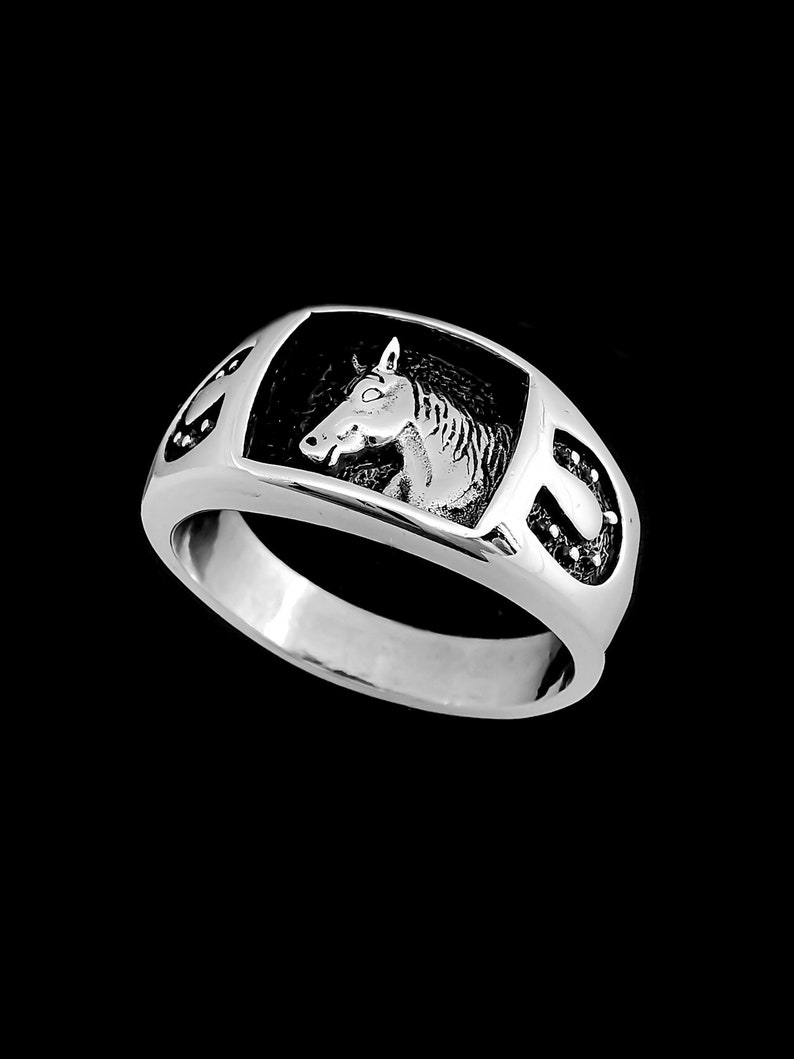 Pony Jewelry Customizable Sterling Silver Horse Ring Mustang Ring custom Horseshoe Birthstone Stallion Rings
