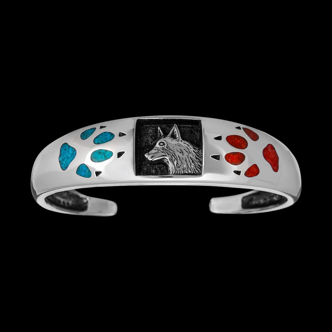 Customizable Sterling Silver Wolf Cuff Bracelet Birthstone Etsy