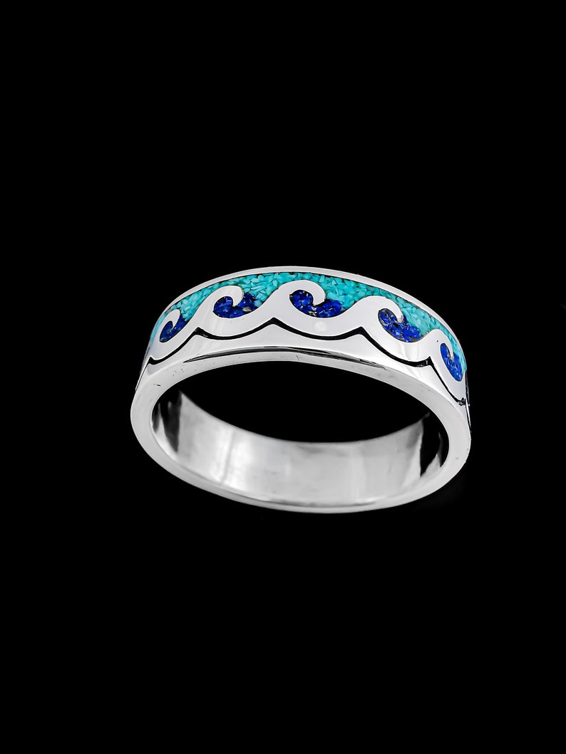 Customizable Ocean Ring Sea Ring 925 Sterling Silver Wave Riders Surfing Ring Birthstone Ring Multiple Stone Wave Ring