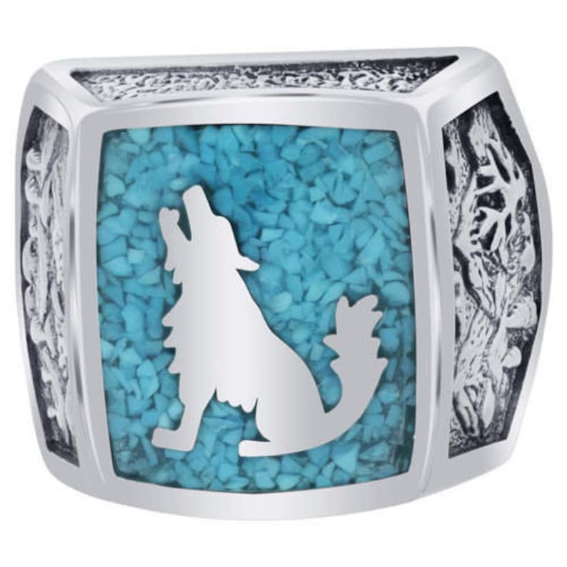 Custom Gemstone Rings Custom Birth Stone Rings Howling Wolf Ring Native American Ring Customizable Navajo inspired Ring USA