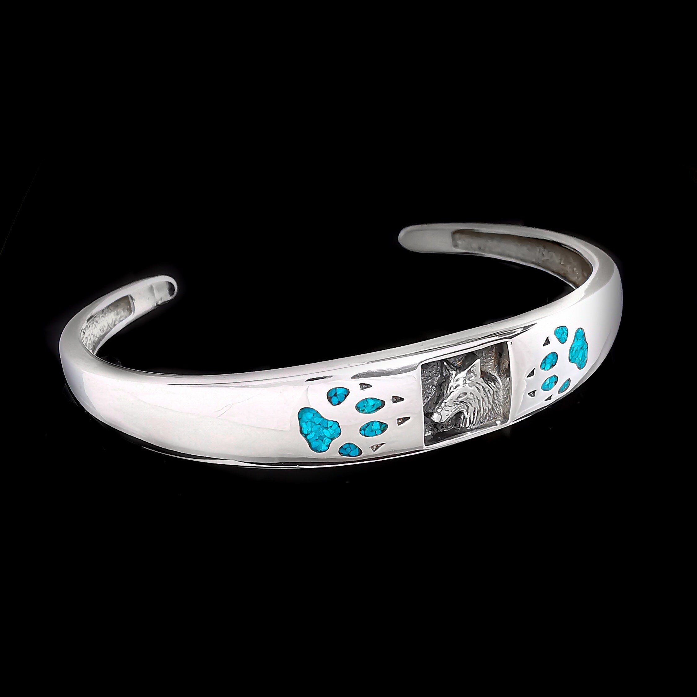 Customizable Sterling Silver Wolf Cuff Bracelet Birthstone Etsy