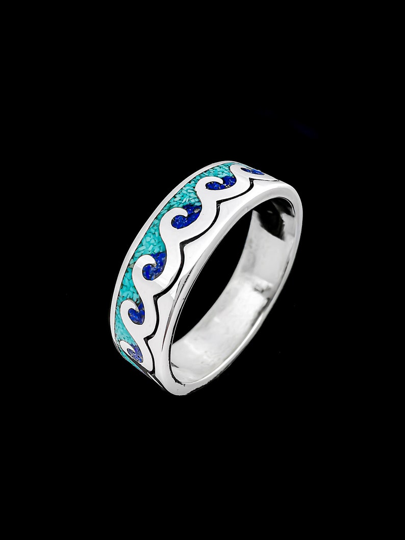 Customizable Ocean Ring Sea Ring 925 Sterling Silver Wave Riders Surfing Ring Birthstone Ring Multiple Stone Wave Ring