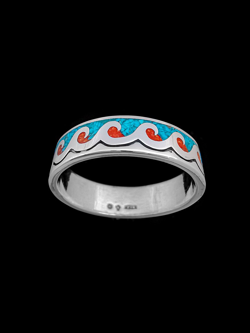 Customizable Ocean Ring Sea Ring 925 Sterling Silver Wave Riders Surfing Ring Birthstone Ring Multiple Stone Wave Ring