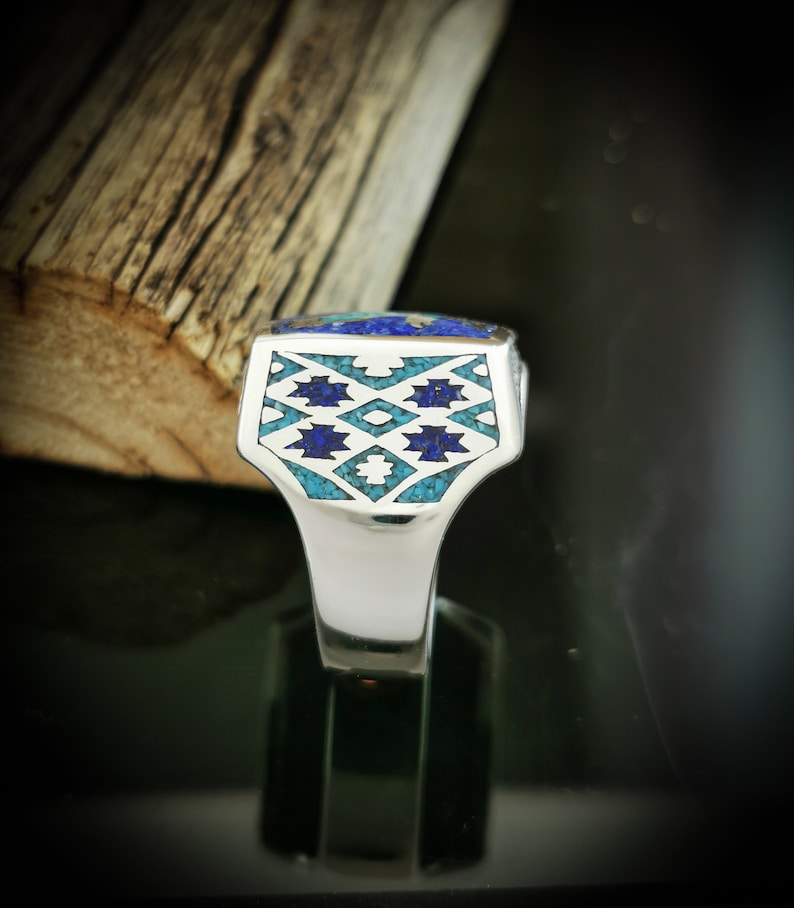 Custom Gemstone Rings Custom Birth Stone Rings Howling Wolf Ring Native American Ring Customizable Navajo inspired Ring USA