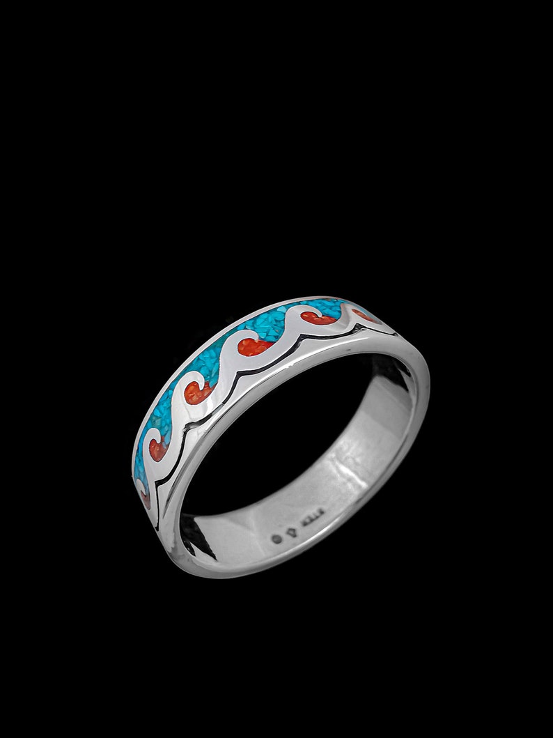 Customizable Ocean Ring Sea Ring 925 Sterling Silver Wave Riders Surfing Ring Birthstone Ring Multiple Stone Wave Ring