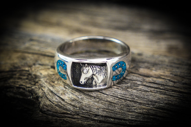 Pony Jewelry Customizable Sterling Silver Horse Ring Mustang Ring custom Horseshoe Birthstone Stallion Rings