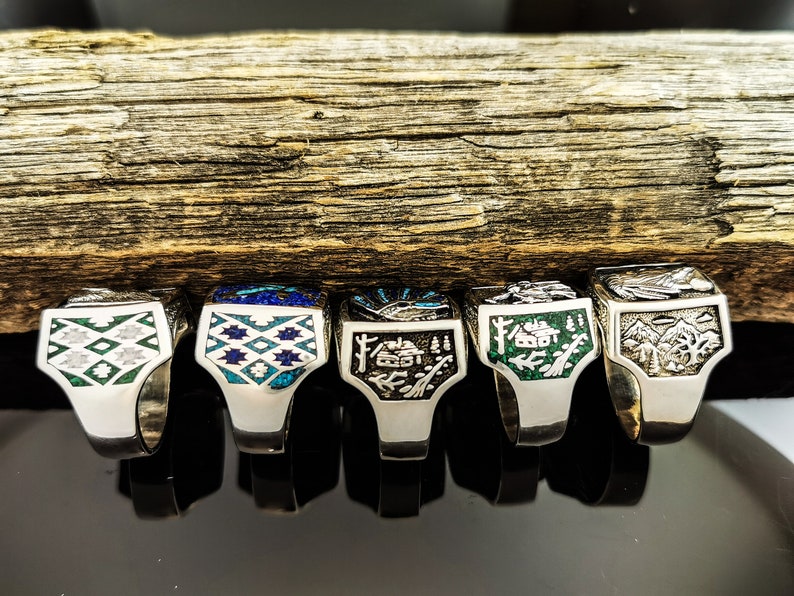 Custom Gemstone Rings Custom Birth Stone Rings Howling Wolf Ring Native American Ring Customizable Navajo inspired Ring USA
