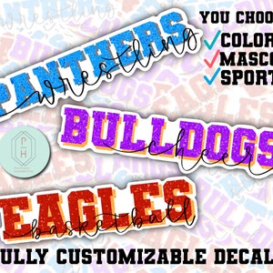 Custom School Mascot Decal Stocking Stuffer | Cheer, Basketball, Wrestling, Football | School Colors | Decal for water bottle, laptop