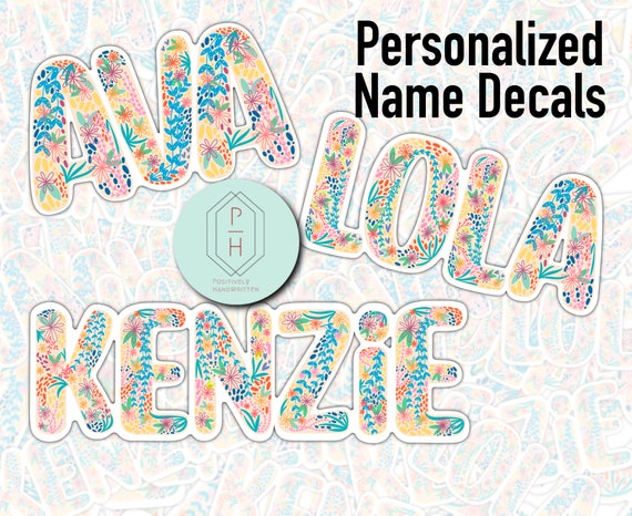 Personalized Name Sticker: Floral Water Bottle Decal