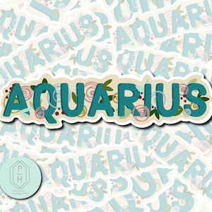Aquarius Zodiac Sticker: Floral Astrological Sign Decal