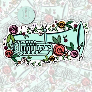 Bariton Horn Blumen Aufkleber | Blaskapelle Geschenk | Trendy Sticker | Aufkleber | Wasserfest | Wasserflasche Sticker