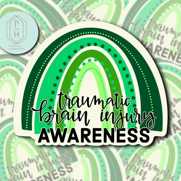 Traumatic Brain Injury Awareness Green Boho Rainbow. Weather resistant Sticker, decal for phone or laptop, water bottle sticker