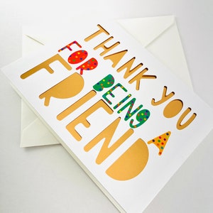 Todas las ocasiones, solo porque tarjeta de felicitación. Gracias por ser un amigo. Metálico. Para amigo, cónyuge, cualquier ocasión. Con letras a mano. De lujo.