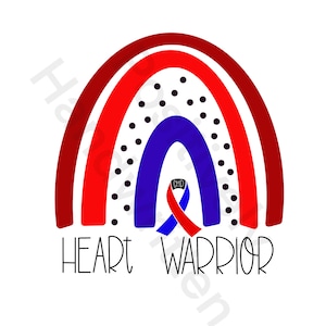 Heart Warrior. CHD awareness ribbon. Boho Rainbow with polka dots. Congenital heart defect art. Digital file Png