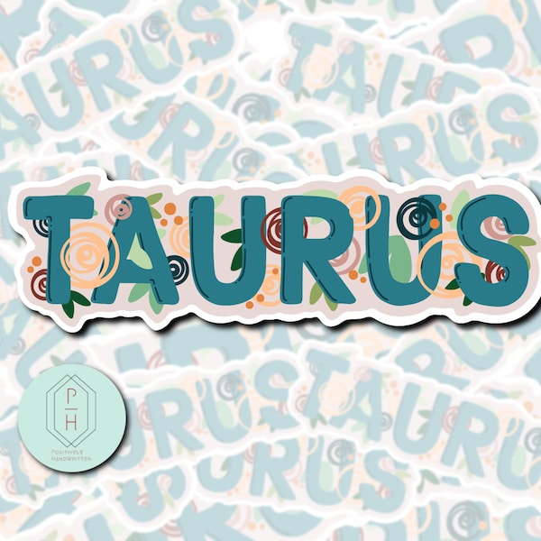 Sticker met bloemen sterrenbeeld Stier: waterfles, laptopsticker