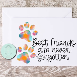 Tarjeta de pérdida de mascotas: los mejores amigos nunca se olvidan. / Tarjeta de felicitación única, hecha a mano, ilustrada y escrita a mano. Te amo.