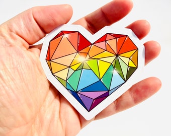 Rainbow heart | Geometric | Unique Pride Flag Sticker | Holographic | LGBTQ+ Water resistant Decal | Pride | Ally | Gay Travel