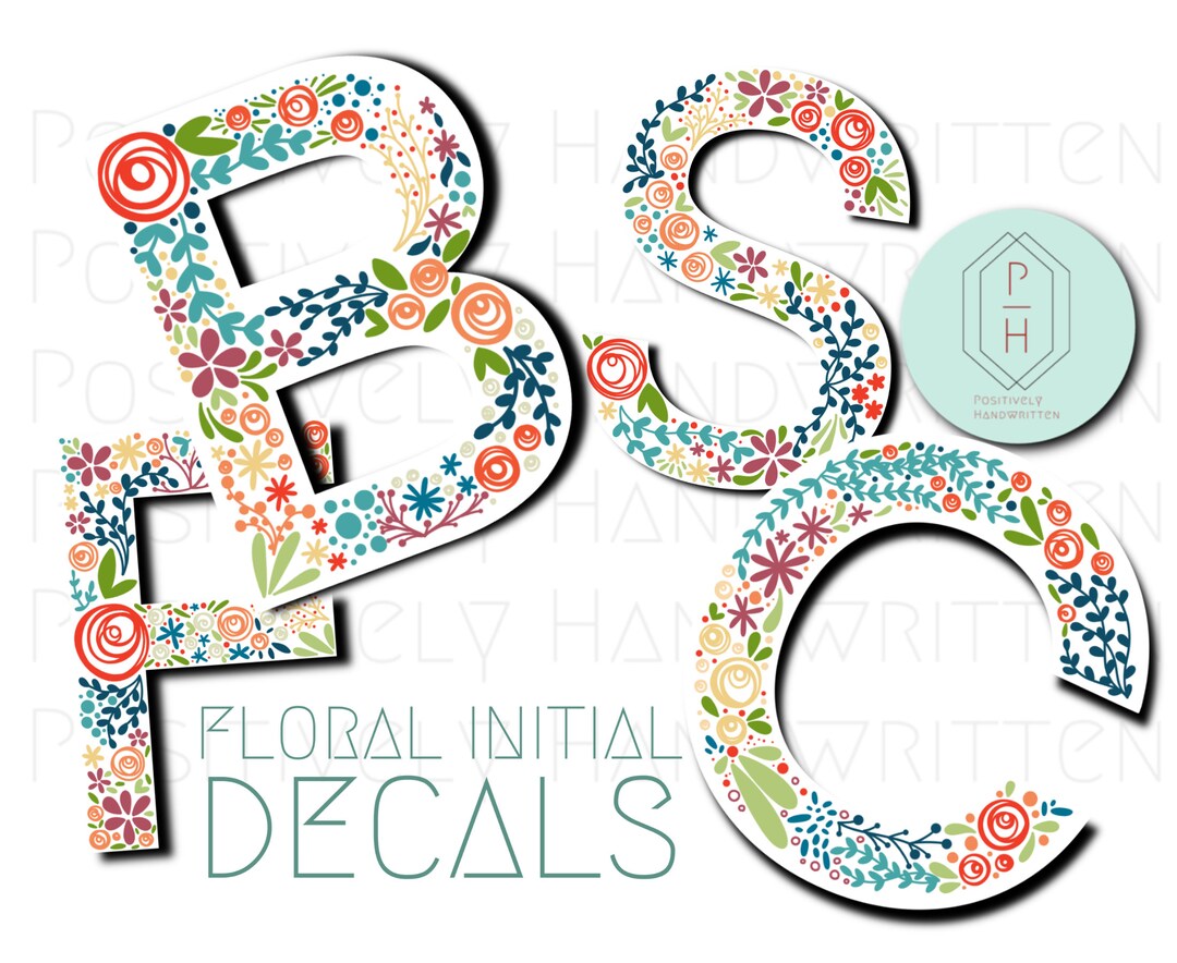 Initial Sticker Chic Boho Floral Initial Sticker: Laptop, Water Bottle Decal - Etsy