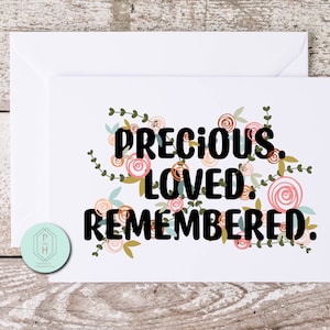 Preciosa, amada, recordada. Tarjeta de felicitación floral. Simpatía, en memoria de. Para amigo, familiar. Dibujado a mano. Único.
