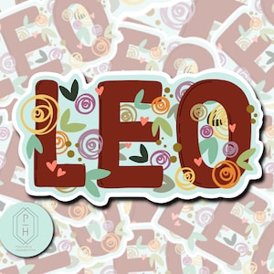 Leo Zodiac Sign Decal | Astrological Sign Sticker | Flower Stickers | For water bottle, Hydroflask, tumbler, mug, laptop.