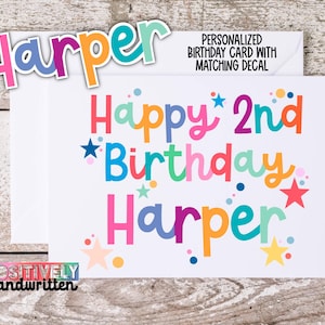 Carte personnalisée de 2e anniversaire. Avec autocollant. Carte de voeux unique, faite main et faite main. Cadeau de 2e anniversaire.  Je t'aime