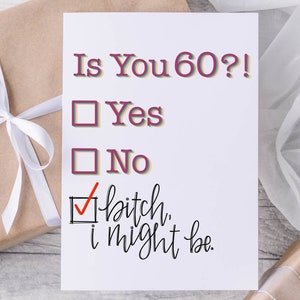 Cartão de aniversário de 60 anos. Engraçado, palavrão. Cartão de felicitações exclusivo, feito à mão e escrito à mão. Presente para ela ou ele. Amo você