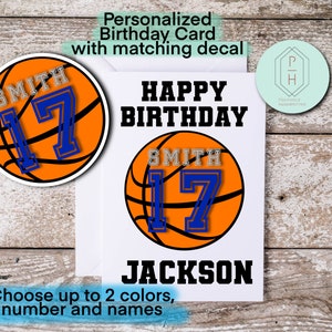 Basketball - Personalisierte Geburtstagskarte. Mit Aufkleber. Handgemachte, handbeschriftete, einzigartige Grußkarte. Geschenk für sie oder ihn.