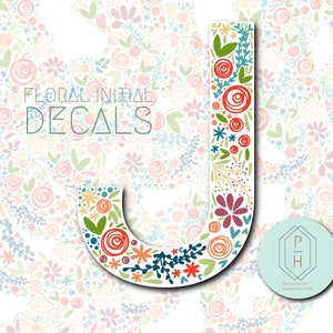 Sticker Boho Floral Initial J. Sticker monogramme lettre J. Pour Hydroflask, bouteille d'eau, autocollant pour verre. Mat, résistant aux intempéries.