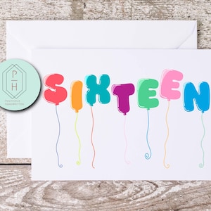 Happy Sweet 16. 16. Geburtstagskarte mit Gänseblümchen. Handgemachte, handbeschriebene, illustrierte, einzigartige Grußkarte. Geschenk für sie. Hab dich lieb.
