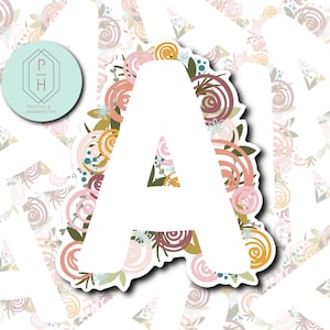 Autocollant floral bohème initial A. Sticker monogramme lettre A unique. Pour Hydroflask, bouteille d'eau, autocollant pour verre. Mat, résistant aux intempéries.