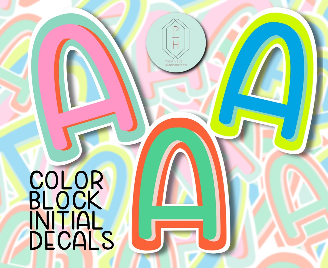 Color Block Initial Sticker: Vinyl Decal for Laptop, Water Bottle - Etsy