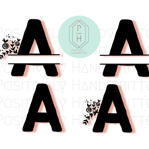fancy letter writing paper Split Floral Monogram Alphabet- Letter A Bundle | PNG Cut File for Cricut, Silhouette | 4 files