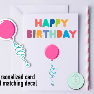 Cartão de Aniversário Personalizado. Com Adesivo. Feito à mão, escrito à mão, cartão de felicitações exclusivo. Presente para ela, adolescentes, meninas.