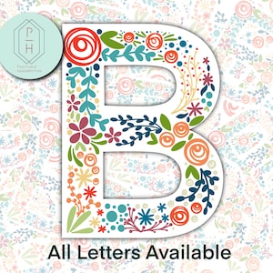 Sticker bohème floral initiale B. Sticker pour ordinateur portable. Pour Hydroflask, bouteille d'eau, autocollant de pare-chocs. Mat, résistant aux intempéries.