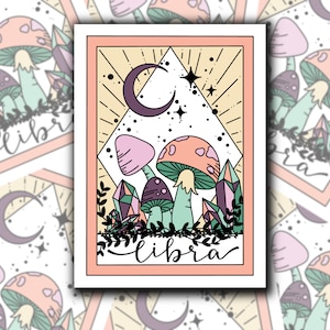 Carta de tarô do signo do zodíaco | Signo Astrológico de Libra | Arte de tatuagem de cogumelo celestial | Garrafa de água moderna, janela de carro, laptop, adesivo para carro,
