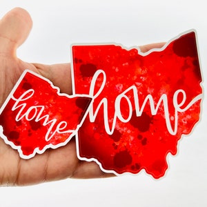 Ohio State Outline Decal. Home. Red. Hand-lettered.  Buckeye State sticker for phone or laptop, water bottle sticker.