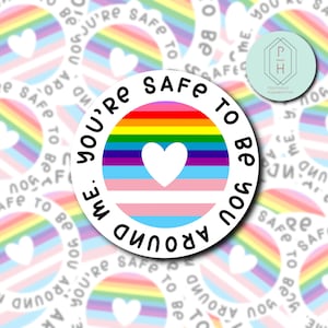 You’re safe with me. Ally sticker | Progress Pride Flag, Trans flag | LGBTQ+ Water resistant Decal | Pride | Ally |