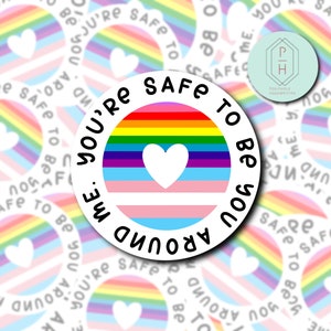 You’re safe with me. Ally sticker | Progress Pride Flag, Trans flag | LGBTQ+ Water resistant Decal | Pride | Ally |