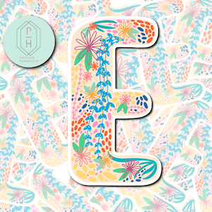 Floraler Initial E Sticker. Buchstabe E Monogramm Aufkleber. Für Hydroflask, Wasserflasche, Becheraufkleber. Wasserabweisende, wetterfeste Optionen