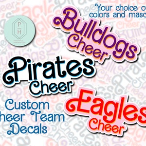 Custom Cheer Mascot Decal Stocking Stuffer | Water Resistant | School Colors | Iconic Doll Font | Decal for Hydroflask, water bottle, laptop