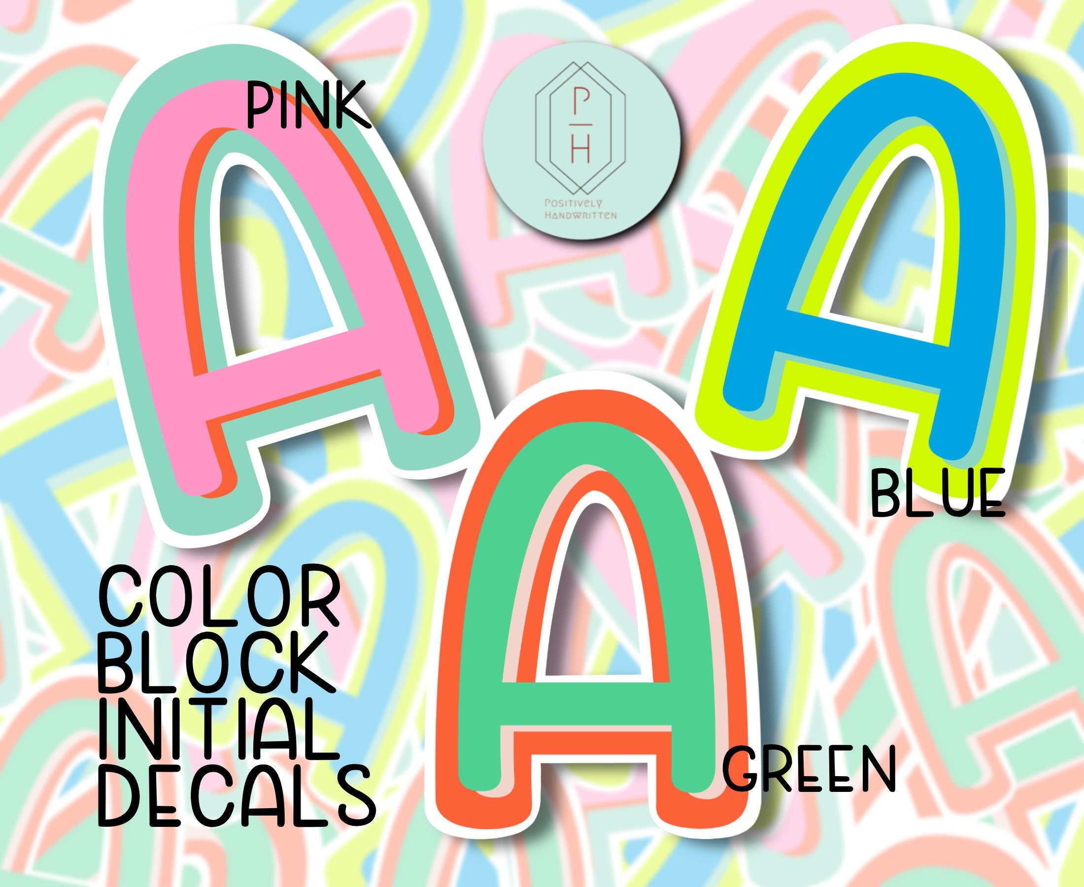 Initial Sticker Pack Color Block Initial Sticker: Vinyl Decal for Laptop, Water Bottle - Etsy